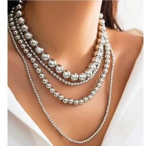 Silver Multilayer Beaded Necklace